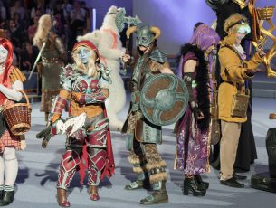 Brno, Czech Republic - April 30, 2016: Group of cosplayers pose during cosplay contest  at Animefest, anime convention on April 30, 2016 Brno, Czech Republic